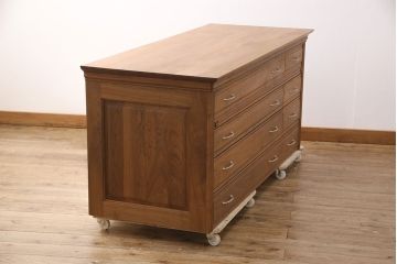 《台輪取り付け加工費込み》中古　シャルドネ(CHARDONNAY)　CRIVILLE(クリビーレ)　リメイク　ウォールナット材　仕切り付きが便利!ナチュラルな雰囲気が素敵なローチェスト(R-051563)