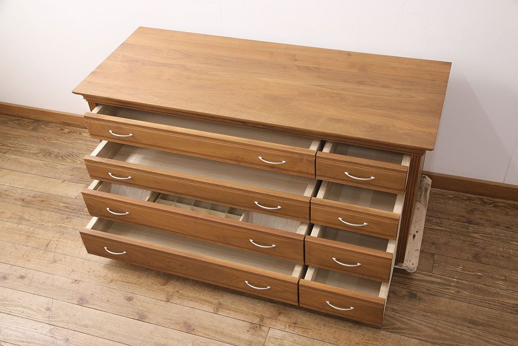 《台輪取り付け加工費込み》中古　シャルドネ(CHARDONNAY)　CRIVILLE(クリビーレ)　リメイク　ウォールナット材　仕切り付きが便利!ナチュラルな雰囲気が素敵なローチェスト(R-051563)