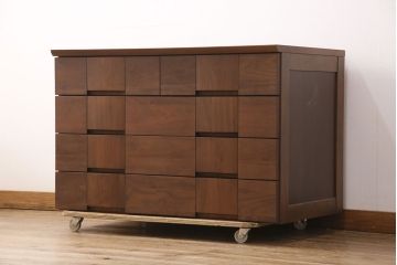 中古　美品　広島・府中家具いまだ　Craft Furniture IMADA ウォールナット材製のモダンなチェスト(ローチェストリビングボード、引き出し)(R-051572)