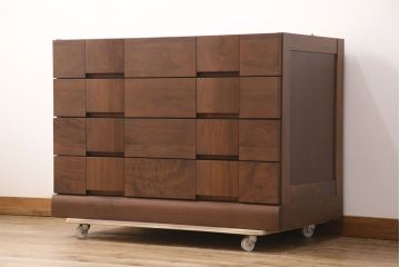 中古　美品　広島・府中家具いまだ　Craft Furniture IMADA ウォールナット材製のモダンなチェスト(ローチェストリビングボード、引き出し)(R-051573)