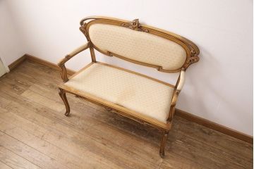 ヨーロッパヴィンテージ　最高級イタリア輸入家具　CLItalia(CLイタリア)社　アールヌーヴォー様式　優美な佇まいのアームソファ(2人掛け、二人掛け、ビンテージ)(R-051578)(検索ワード:メデア、Medea)