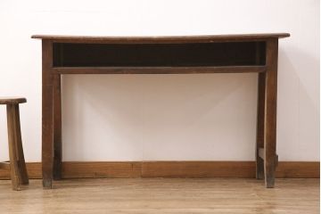 和製アンティーク　栓材　二人並んで座っても使いやすい横長サイズが嬉しい薄型机(ワークデスク、在宅ワーク、在宅用、コンソールデスク)(R-051580)