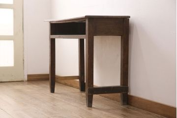 和製アンティーク　栓材　二人並んで座っても使いやすい横長サイズが嬉しい薄型机(ワークデスク、在宅ワーク、在宅用、コンソールデスク)(R-051580)