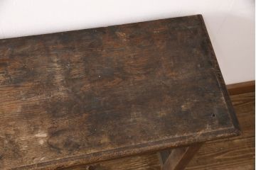 和製アンティーク　栓材　二人並んで座っても使いやすい横長サイズが嬉しい薄型机(ワークデスク、在宅ワーク、在宅用、コンソールデスク)(R-051580)