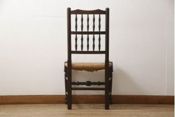 中古　松本民芸家具　38型　落ち着きのある色味とラッシのコントラストがおしゃれなスピンドルチェア(ダイニングチェア、椅子)(R-051581)
