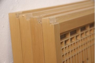 中古　美品　組子細工と整然と並ぶ桟が美しい書院戸4枚セット(窓、引き戸、建具)(R-051582)