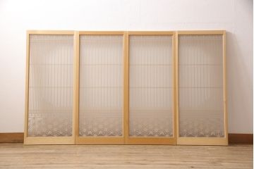 中古　美品　組子細工と整然と並ぶ桟が美しい書院戸4枚セット(窓、引き戸、建具)(R-051582)