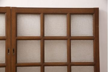 アンティーク建具　昭和レトロな木製窓2枚セット(ガラス戸、引き戸、建具)(R-051583)