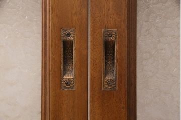 アンティーク建具　昭和レトロな木製窓2枚セット(ガラス戸、引き戸、建具)(R-051583)