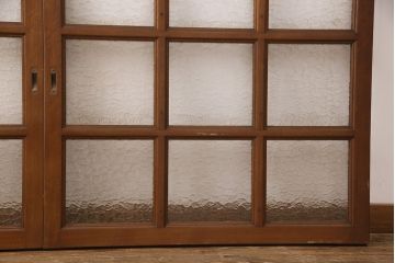 アンティーク建具　昭和レトロな木製窓2枚セット(ガラス戸、引き戸、建具)(R-051583)
