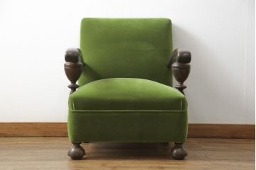 和製アンティーク　大正ロマン　古い洋館から出た、レトロなつくりがかわいらしい1人掛けソファ(一人掛けソファ、イス)(R-051615)