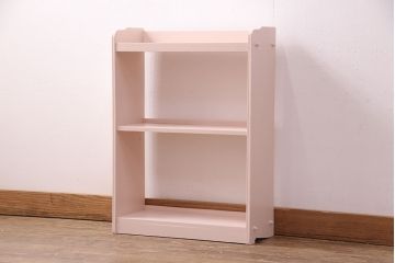 和製アンティーク　ペイント家具　桜色のペイントカラーが可愛らしい、卓上でも使える飾り棚(収納棚、陳列棚、ラック、本棚、店舗什器)(R-051631)