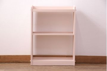 和製アンティーク　ペイント家具　桜色のペイントカラーが可愛らしい、卓上でも使える飾り棚(収納棚、陳列棚、ラック、本棚、店舗什器)(R-051631)