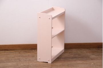 和製アンティーク　ペイント家具　桜色のペイントカラーが可愛らしい、卓上でも使える飾り棚(収納棚、陳列棚、ラック、本棚、店舗什器)(R-051631)