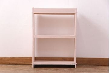 和製アンティーク　ペイント家具　桜色のペイントカラーが可愛らしい、卓上でも使える飾り棚(収納棚、陳列棚、ラック、本棚、店舗什器)(R-051631)
