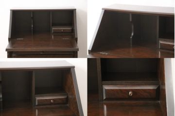 中古　北海道民芸家具　落ち着いた雰囲気の書斎作りにぴったりのライティングビューローと椅子のセット(簿記机、ワークデスク、チェア、在宅用、在宅ワーク)(R-051640)