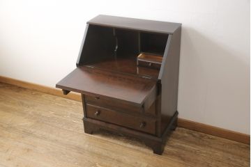 中古　北海道民芸家具　落ち着いた雰囲気の書斎作りにぴったりのライティングビューローと椅子のセット(簿記机、ワークデスク、チェア、在宅用、在宅ワーク)(R-051640)