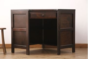 中古　北海道民芸家具　こだわりのお部屋づくりにおすすめなコーナーデスク(ワークデスク、机、在宅ワーク、在宅用)(R-051642)