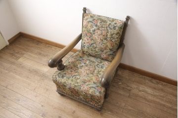 中古　神戸洋家具　永田良介商店　ゲンコツ型　最高峰!花柄ファブリックが格調高い空間を演出する1人掛けソファ(定価約70万円)(アームソファ、一人掛け)(R-051653)