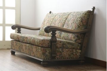 中古　神戸洋家具　永田良介商店　ゲンコツ型　最高峰!花柄ファブリックが格調高い空間を演出する3人掛けソファ(定価約150万円)(アームソファ、三人掛け、3P)(R-051654)