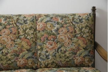 中古　神戸洋家具　永田良介商店　ゲンコツ型　最高峰!花柄ファブリックが格調高い空間を演出する3人掛けソファ(定価約150万円)(アームソファ、三人掛け、3P)(R-051654)