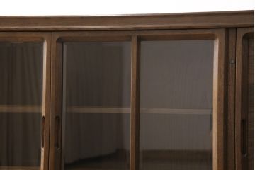 ヴィンテージ家具　ジャパンビンテージ　ナラ材　日田工芸風　凝ったデザインの天板とパーケット柄の扉が魅力の上質なサイドボード(サイドキャビネット、リビングボード、テレビボード、テレビ台、ローボード、収納棚)(R-051656)