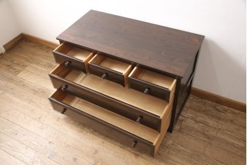 中古　松本民芸家具　天板リメイク　落ち着いた大人の空間づくりに活躍するローチェスト(和タンス、サイドボード、ローボード、引き出し)(R-051660)