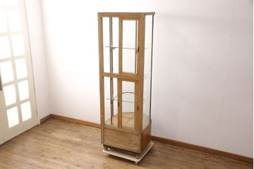 和製アンティーク　希少!!半円型で珍しいデザインが魅力的な縦型Rガラスケース(曲面ガラス、ショーケース、陳列棚、店舗什器、キャビネット、曲げガラス)(R-051661)