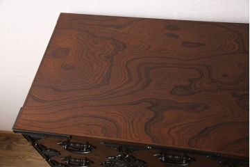 中古　美品　国産民芸家具　内部総桐材　飾り金具の意匠が美しい衣装箪笥(和タンス、チェスト、引き出し)(R-051663)