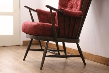 ヴィンテージ家具　ERCOL(アーコール)　エバーグリーン　エレガントな雰囲気漂う1人掛けイージーチェア(ラウンジチェア、アームチェア、椅子、ソファ、ビンテージ)(R-051665)