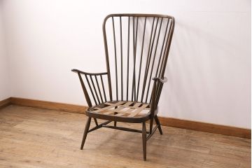 ヴィンテージ家具　ERCOL(アーコール)　エバーグリーン　エレガントな雰囲気漂う1人掛けイージーチェア(ラウンジチェア、アームチェア、椅子、ソファ、ビンテージ)(R-051665)