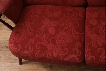 ヴィンテージ家具　ERCOL(アーコール)　艶やかなカラーが目を引くスツール(オットマン)付きビンテージ二人掛けソファ(アームソファ)(R-051667)