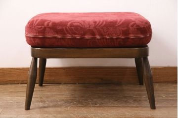 ヴィンテージ家具　ERCOL(アーコール)　艶やかなカラーが目を引くスツール(オットマン)付きビンテージ二人掛けソファ(アームソファ)(R-051667)