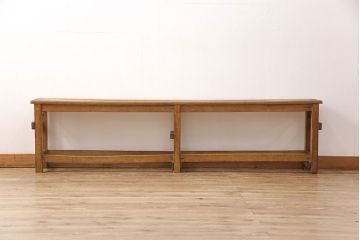 和製アンティーク　昭和レトロ　素朴な木の風合いが味わい深い横長椅子(木製ベンチ、長椅子)(R-051675)