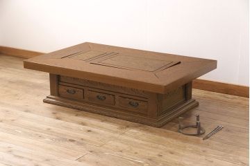 中古　多少難有り　鉄刀木(タガヤサン)　重厚な囲炉裏(関西火鉢、長火鉢、ローテーブル、座卓)(R-051676)
