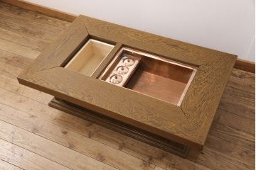 中古　多少難有り　鉄刀木(タガヤサン)　重厚な囲炉裏(関西火鉢、長火鉢、ローテーブル、座卓)(R-051676)