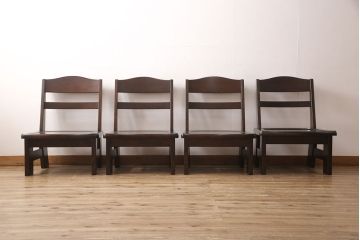 中古　北海道民芸家具　希少な絶版品!　滑らかな木肌が上品な印象を醸し出す高座卓ダイニングセット(ダイニングテーブル、4人掛け、ダイニングチェア4脚、板座チェア、食卓)(R-051680)