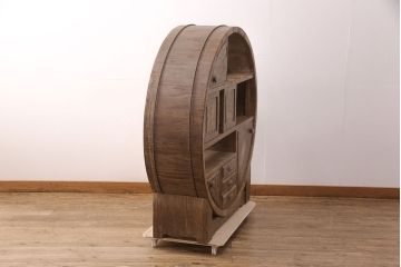 和製ビンテージ　民芸家具　総桐材　まるでオブジェのような凝った作りが魅力的な丸型茶棚(飾り棚、茶箪笥、水屋箪笥、収納棚、ヴィンテージ家具)(R-051684)