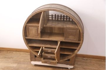 和製ビンテージ　民芸家具　総桐材　まるでオブジェのような凝った作りが魅力的な丸型茶棚(飾り棚、茶箪笥、水屋箪笥、収納棚、ヴィンテージ家具)(R-051684)