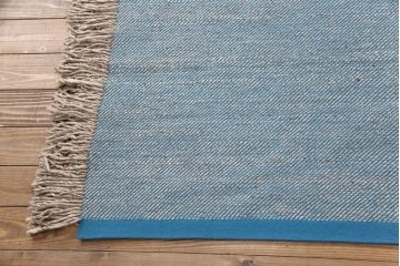 中古　高級品　マハラム社取り扱い　オランダ・ダンスキナ社製　ブルーカラーが空間のアクセントになるウールラグ(敷物)(定価約45万円)(R-051695)