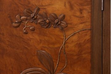 アンティーク家具　工芸品　希少!カエデ材の彫刻や透かし彫り、象嵌の凝ったつくりが素晴らしい4連衝立て(四連衝立て、パーテーション、仕切り)(R-051717)