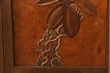 アンティーク家具　工芸品　希少!カエデ材の彫刻や透かし彫り、象嵌の凝ったつくりが素晴らしい4連衝立て(四連衝立て、パーテーション、仕切り)(R-051717)
