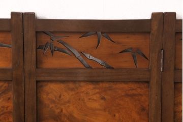 アンティーク家具　工芸品　希少!カエデ材の彫刻や透かし彫り、象嵌の凝ったつくりが素晴らしい4連衝立て(四連衝立て、パーテーション、仕切り)(R-051717)