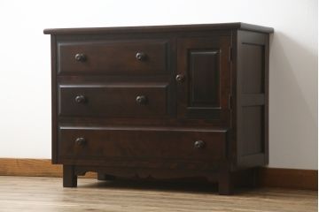 中古　リメイク家具　北海道民芸家具　上質な作りが魅力のサイドキャビネット(リビングボード、引き出し、チェスト、テレビ台)(R-051738)