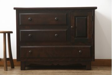 中古　リメイク家具　北海道民芸家具　上質な作りが魅力のサイドキャビネット(リビングボード、引き出し、チェスト、テレビ台)(R-051738)