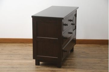 中古　リメイク家具　北海道民芸家具　上質な作りが魅力のサイドキャビネット(リビングボード、引き出し、チェスト、テレビ台)(R-051738)