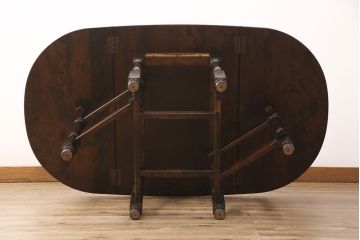 中古　北海道民芸家具　希少な絶版品　引き出し付きが使い勝手の良い上品なバタフライテーブル(ダイニングテーブル、エクステンションテーブル)(R-051740)