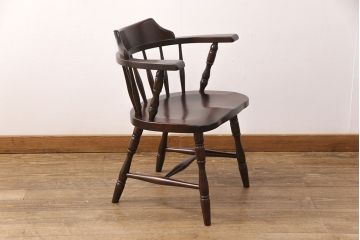 中古　美品　北海道民芸家具　HM630　格好良い佇まいが魅力のキャプテンチェア(肘掛け椅子、アームチェア、イス)(R-051741)