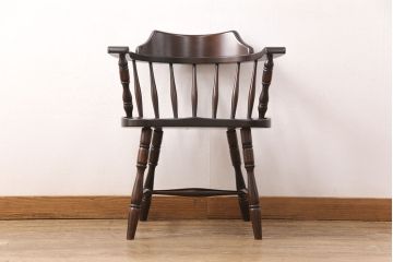 中古　美品　北海道民芸家具　HM630　格好良い佇まいが魅力のキャプテンチェア(肘掛け椅子、アームチェア、イス)(R-051741)