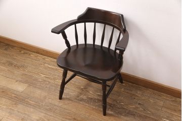 中古　美品　北海道民芸家具　HM630　格好良い佇まいが魅力のキャプテンチェア(肘掛け椅子、アームチェア、イス)(R-051741)
